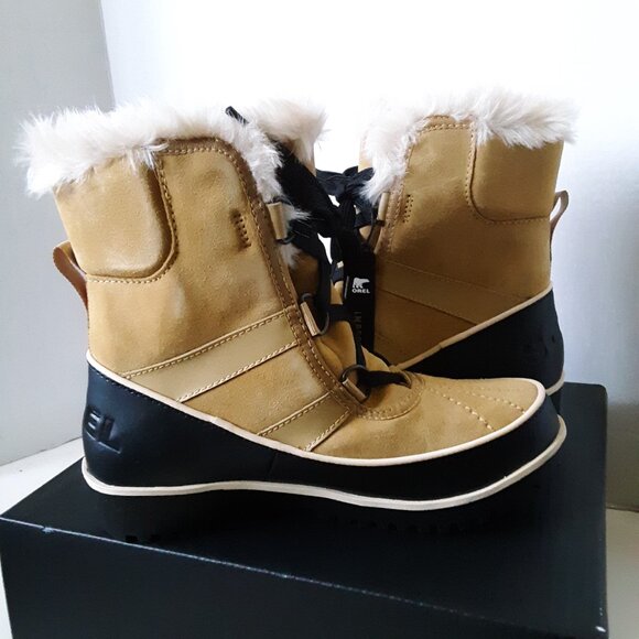 Sorel Tivoli II Women's Boot size 5M Tan Suede Black Winter Fur Lined - Picture 5 of 11
